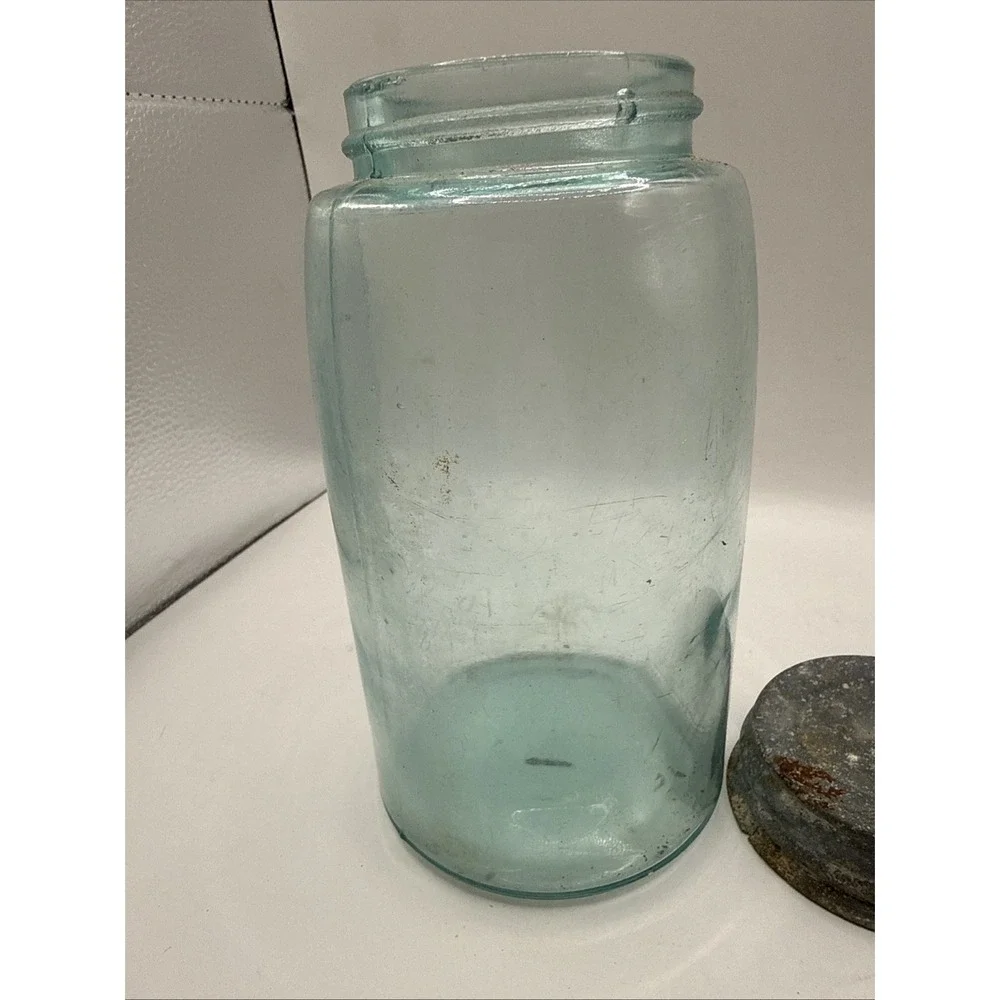 Old Mason's Patent Nov 30th 1858 Blue 1 Quart Antique Canning‎ Jar Zinc Lid #5
